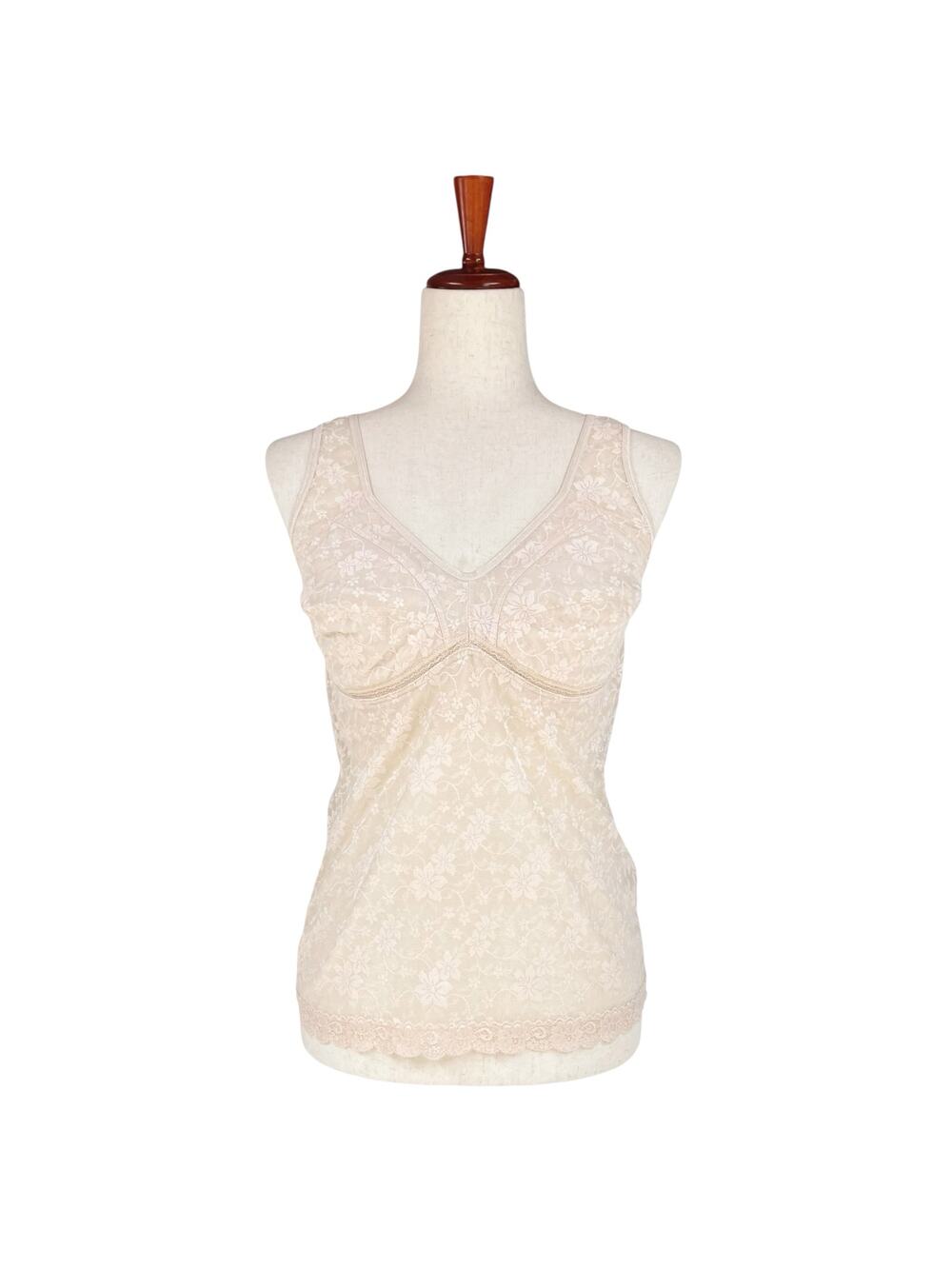Vintage Y2K Lacy Mesh Cami Tank, Blush Cream, Sheer w/ Lined Cups, Fits Like M